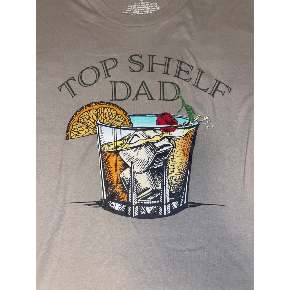 Academy Top Shelf Dad Graphic Tee Mens Medium Tan Short Sleeve Cocktail T-Shirt
